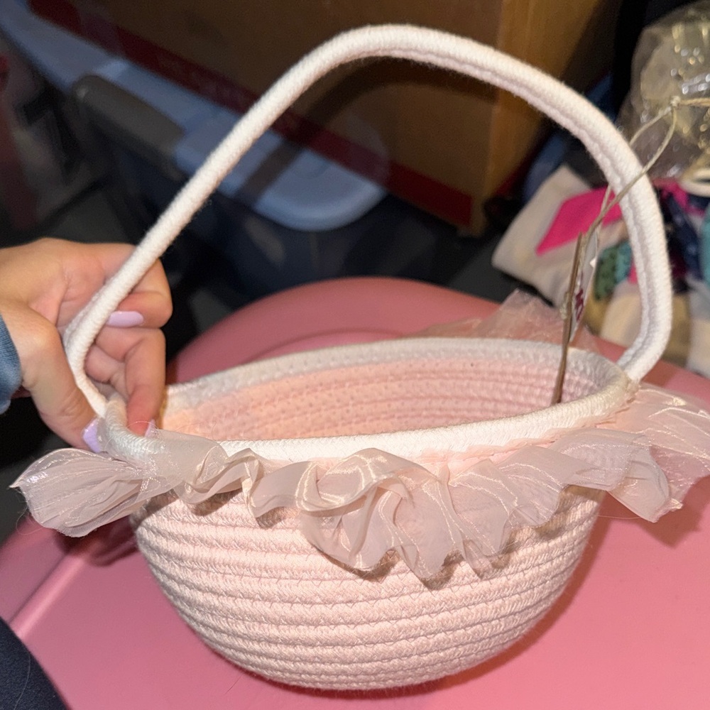 T.J.Maxx Pink Woven Basket with Handle